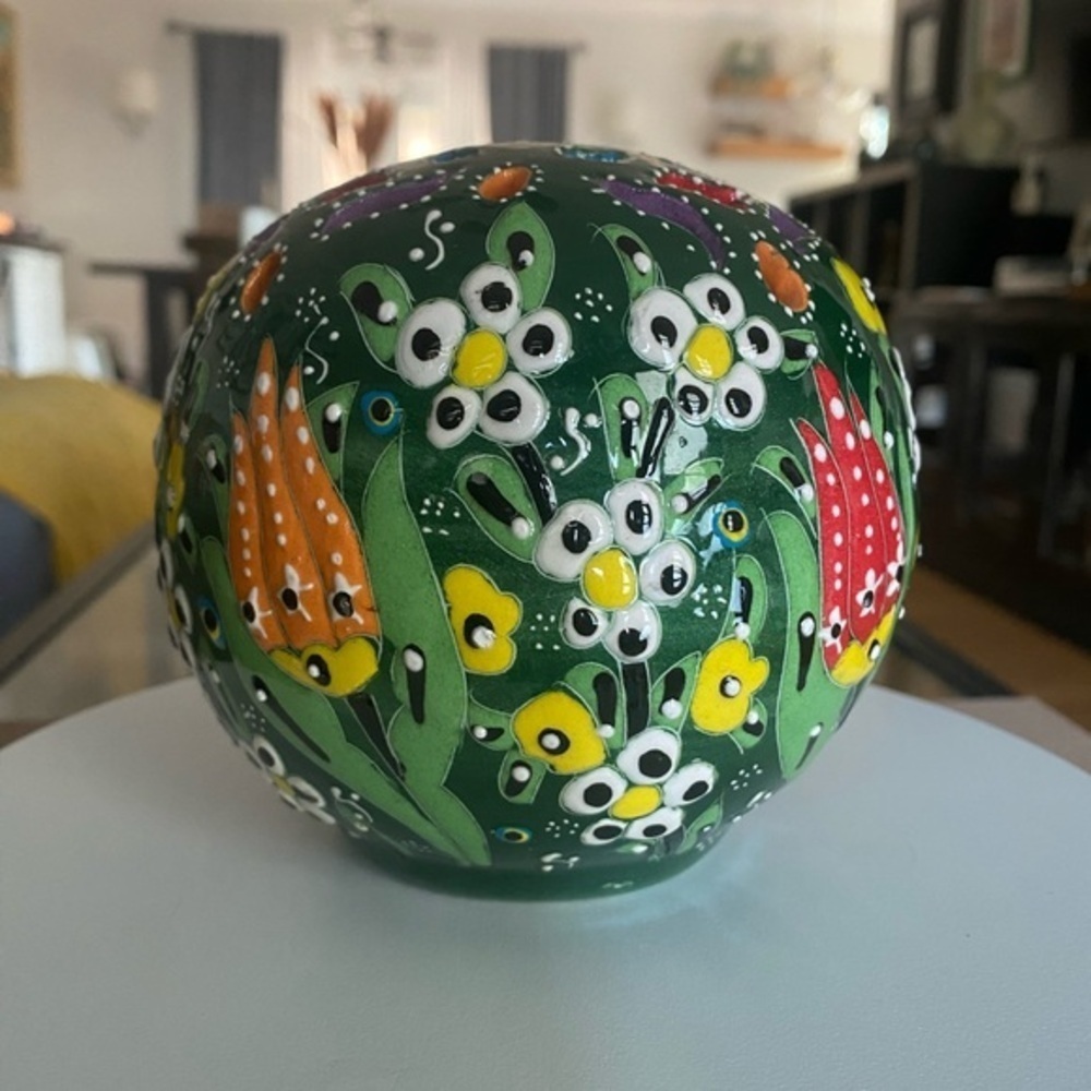 Vintage Floral Hand-Painted Decorative Candle Holder - Handmade Turkish Pottery